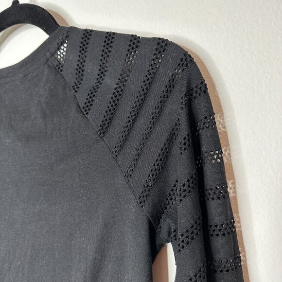 Ann Taylor Loft Black 3/4 Sleeves Cut-Out Triangle Stripe Round Neck Shirt XXP - Picture 4 of 10